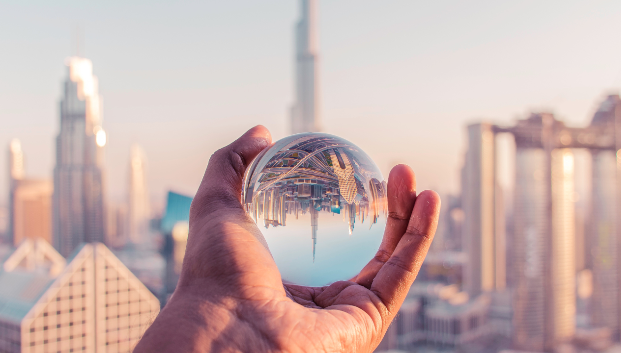 A representation of Dubai as a world class city with global connectivity and modern excellence